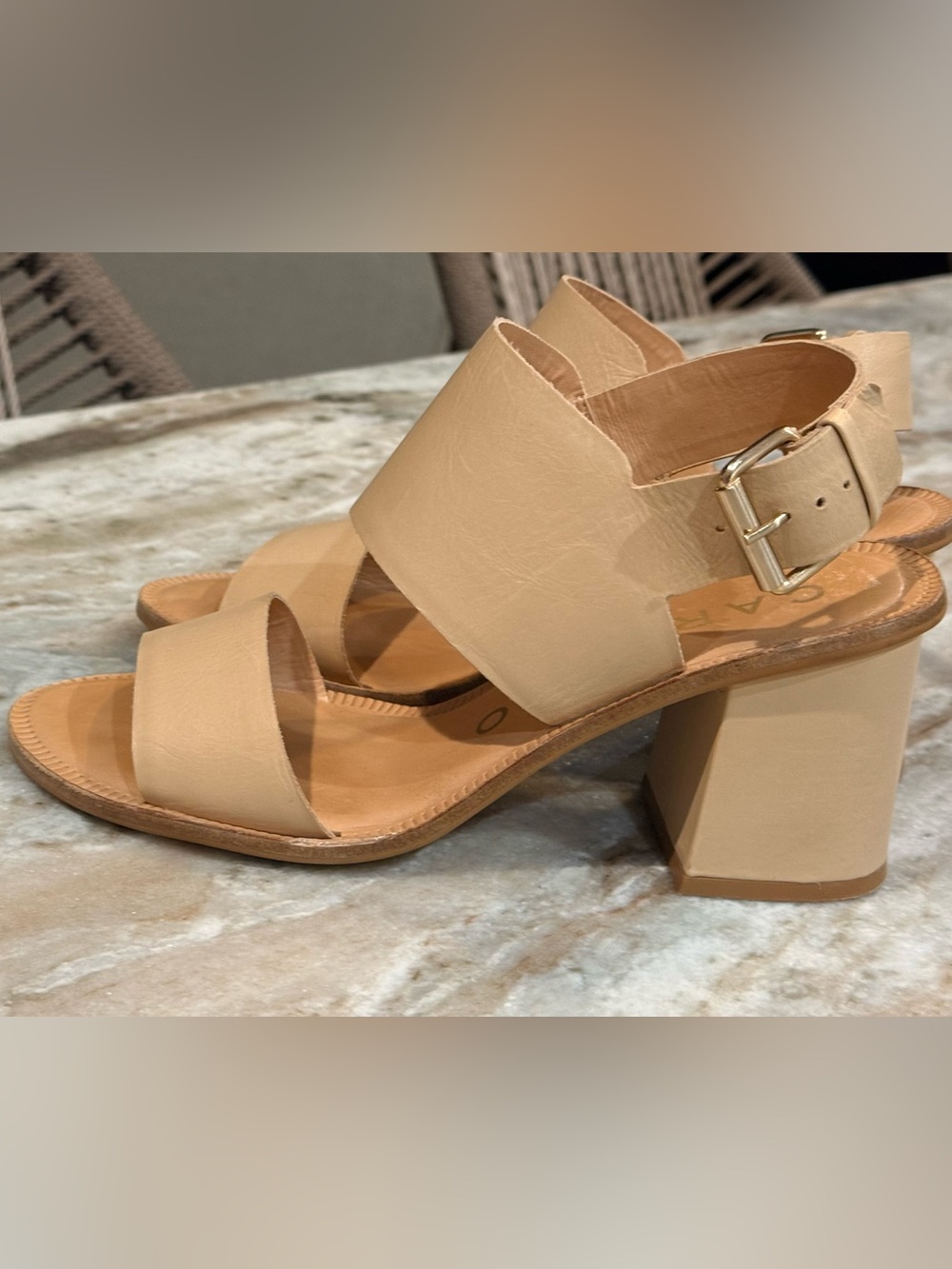 Women’s CARRANO Tan leather buckle heeled sandals- Size US 8